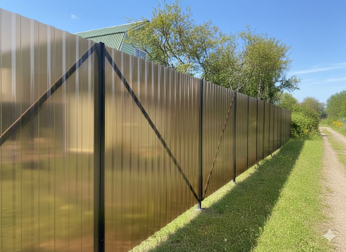 Ограждение из монолитного поликарбоната  на сваях