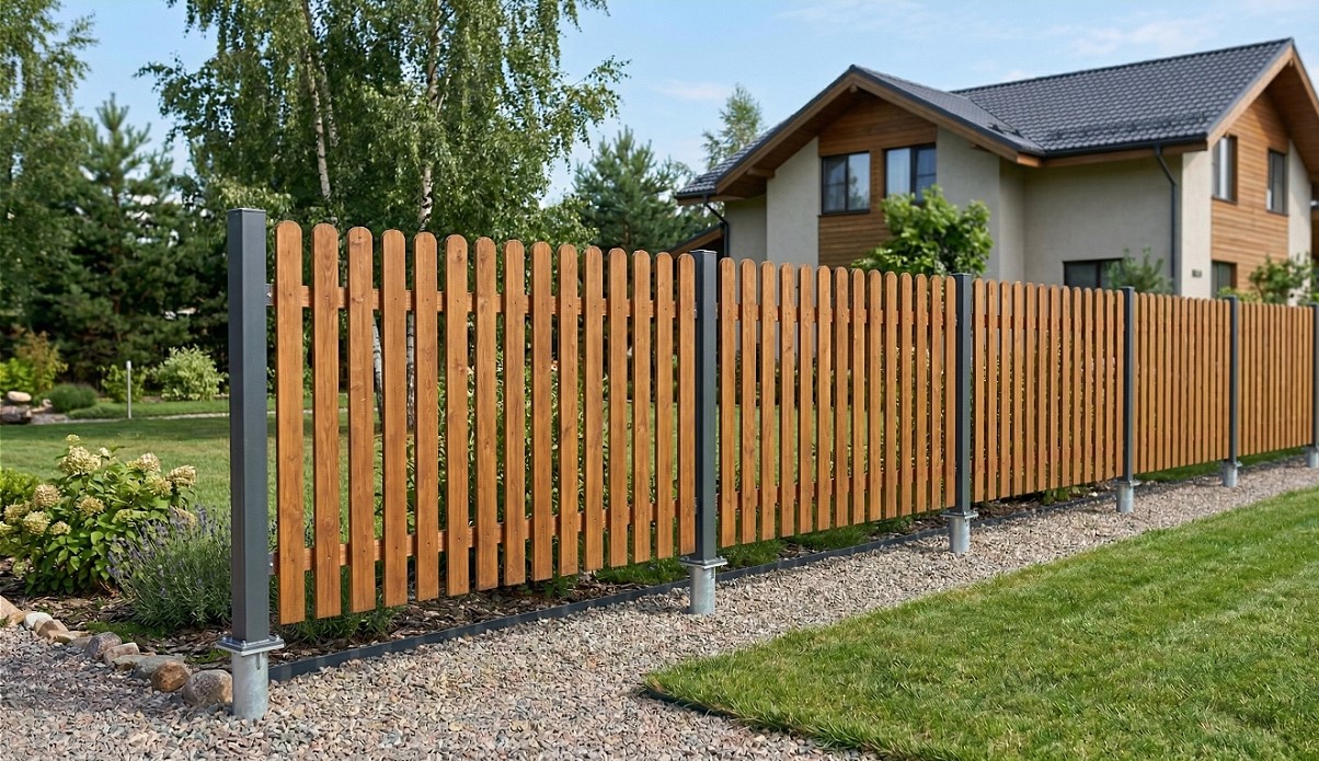 Ограждения из деревянного штакетника на сваях
