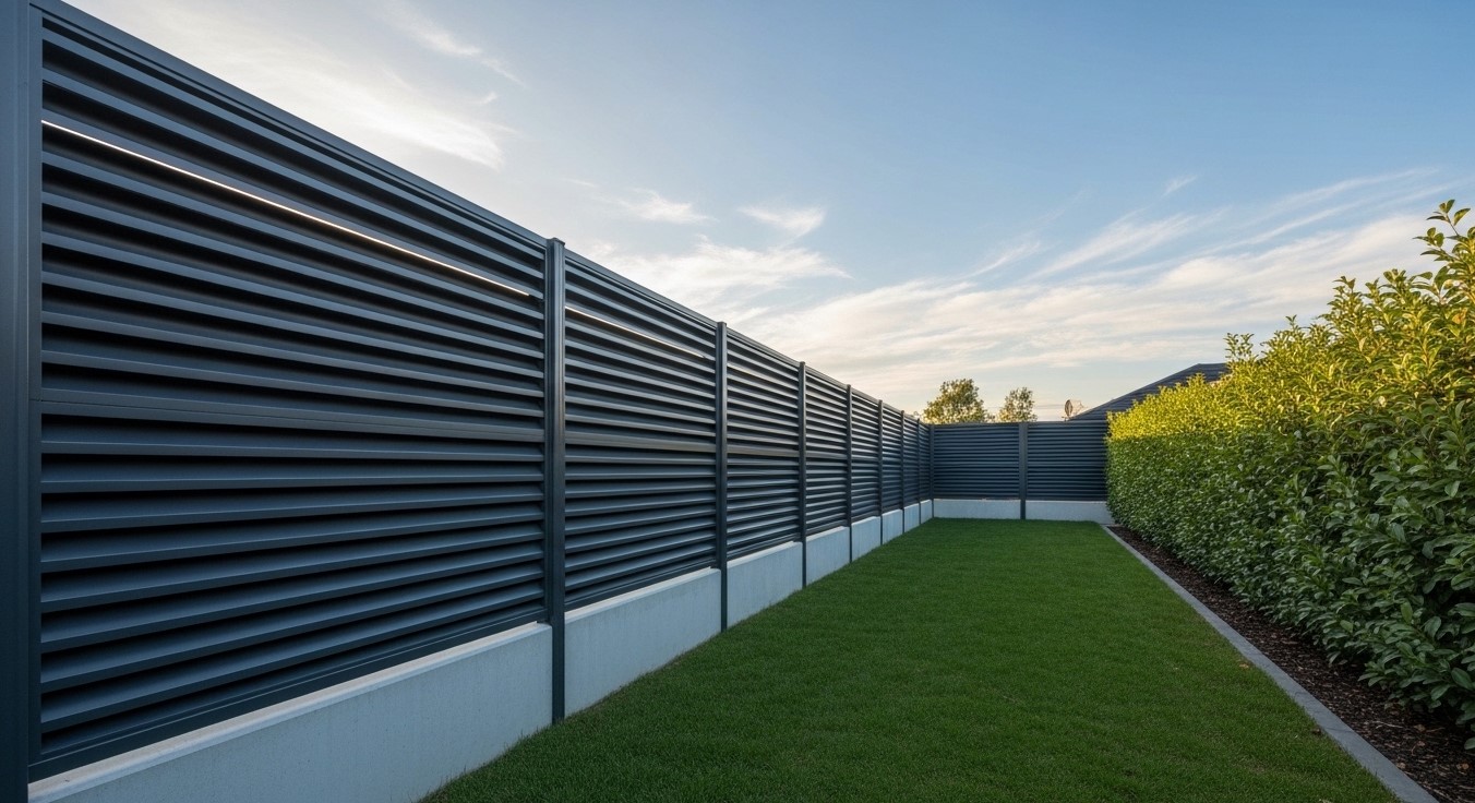 Забор на ленточном фундаменте с заполнением жалюзи